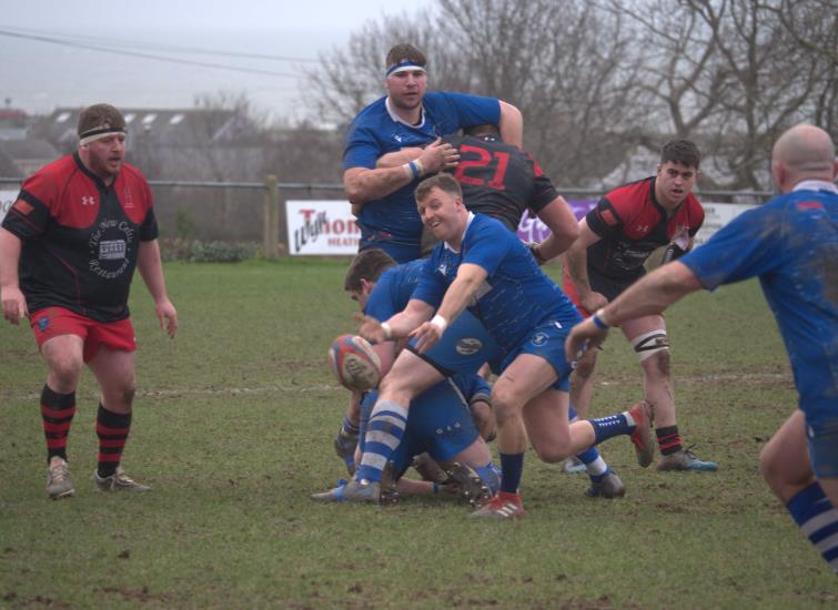 Liam Eaton - getting the ball away for Haverfordwest (Pic - William John)